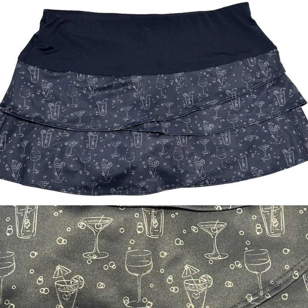 Lucky In Love Ladies Sz M Tennis Golf Pickleball skort Stretch Pull On Drinks
